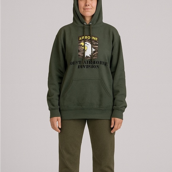 Hunter Green Military Hooded Sweatshirt Size Large - Picture 1 of 7